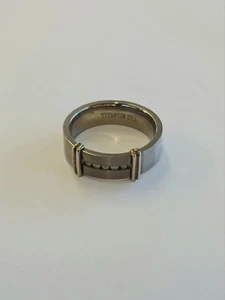 Titanium Ring Clear/Black Diamond Flat Court Engagement Wedding Band Size W/X - Picture 1 of 6