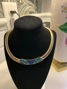 Collar gargantilla c1969 Crown Trifari Alfred Phillipe Omega con acento esmaltado - Imagen 1 de 9