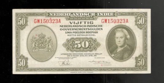 Indias Neerlandesas, 1943, 50 florines, P-116, ¡CRISP UNC! Foto 1 de 2