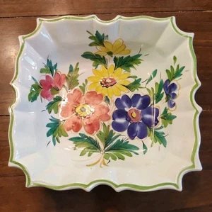 Vintage handbemalt Blumen gewellte Spitze ITALIEN Italienisch Platte Teller Schüssel 10" - Bild 1 von 6