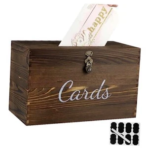 Wood Wedding Card Box, Rustic Wedding Money Case with Lock, Envelope Brown - Picture 1 of 7