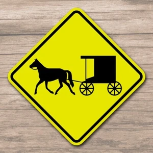 Amish Horse and Buggy Crossing 8" Diamond Yellow Aluminum Sign Caution Road Sign - Picture 1 of 4