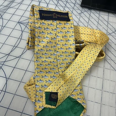 Tommy Hilfiger男式黄色/蓝色小鲨鱼领带二手 — 第 1/4 张图片