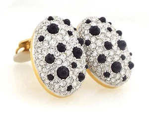 Pendientes de clip - Cristal de Swarovski y diamantes de imitación negros - Tono dorado ~ #6170 - Imagen 1 de 6