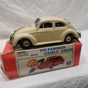 RARE BANDAI TOY TIN VOLKSWAGEN BEETLE BATTERY OP ORIGINAL BOX BEIGE 4049 1960S.  - Picture 1 of 11