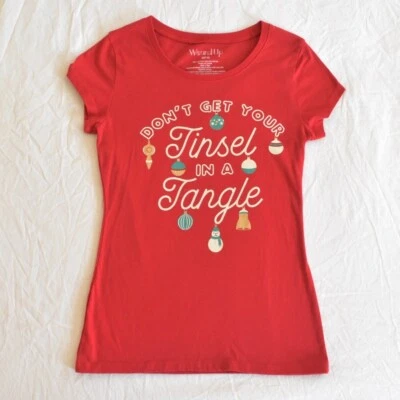 Wound Up Youth Girl’s T-Shirt Medium Sz 7-9 Funny Christmas Tinsel In A Tangle - Image 1 of 4