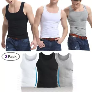 New Lot 3-6 Packs Mens 100%Cotton Tank Top A-Shirt Wife Beater Undershirt Ribbed - Picture 1 of 4