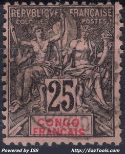 CONGO TYPE GROUPE 25c NOIR SUR ROSE N° 19 AVEC OBLITERATION - Picture 1 of 2
