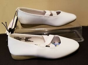 Toddler Girls Shoes White Ballet Flats Faux Leather Cross Straps US Sz 9T, Cute