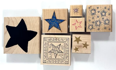 Lot of 7 Wood Mounted Rubber Stamps Various Sizes "STAR" Patriotic USA (S2) - Image 1 of 4