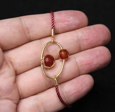 Pulsera ajustable de cobre artesanal y chapada en oro con piedras preciosas de ágata Foto 1 de 4