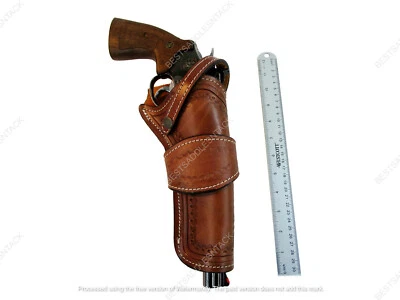 HOLSTER UNIVERSAL FIT GUN COVER REVOLVER HOLDER OPEN BOTTOM TOOLED LEATHER - Image 1 of 4