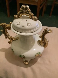 Coffee Pot Teapot Large Vintage & Ornate Cream & Gold Painted Fruit Motifs New - Picture 1 of 8