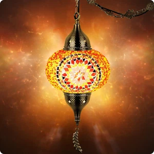 Turkish Moroccan Pendant Hanging Ceiling Light w/ 15' Cord, Tiffany Style Mosaic - Picture 1 of 9
