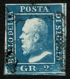 Sicily 1859 SG3 2Gr Blue Plate 1 Palermo Paper Very Fine Used Cat. £160.00 - Picture 1 of 1
