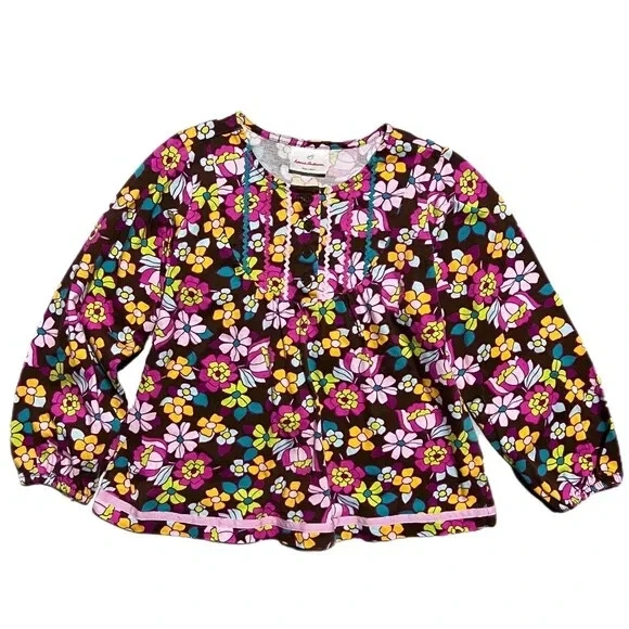 Camisa Hanna Andersson Marrón y Rosa Floral 120cm Talla 6 Borde Cinta Atada Foto 1 de 4