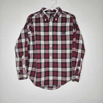 Camisa Chaps para niños jóvenes talla 6 roja marrón blanca a cuadros manga larga con logotipo abotonado Foto 1 de 4