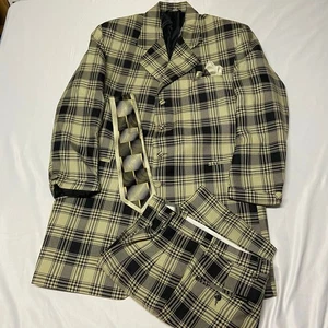Falcone Anzug Tartan kariert Sakko Hose Taschentuch und Krawatte 90er Vintage 46 Regular - Bild 1 von 22