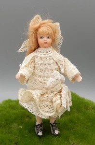Vtg OOAK Porcelain Victorian Girl Bru Doll Artisan Dollhouse Miniature 1:12 - Imagen 1 de 14