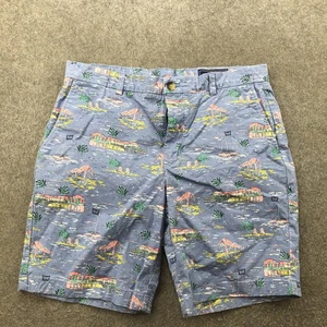 Vineyard Vines Shorts Mens 34 Gray Tropical Island Print Chino Flat Front Resort - Picture 1 of 10