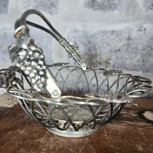 GODINGER Vintage Silver Art Wire Baskets Truss Of Grapes And Leaves Vineyard - Picture 1 of 7
