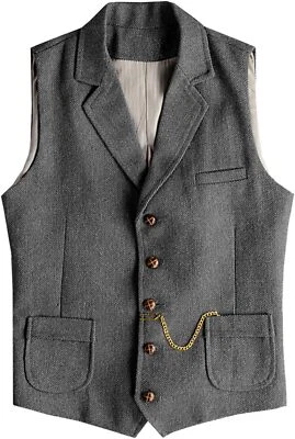 Mens Tweed Vest Western Vintage Wool Herringbone Formal Vests M Large XL XXL 3XL - Image 1 of 3