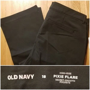 New $49.99 OLD NAVY Women's 18 Dark Green High-Waisted Pixie Flare Stretch Pants - Picture 1 of 11
