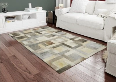 New Checked High Quality Patchwork Cowhide Carpet Rug Home Decor Multi Color - Image 1 of 4