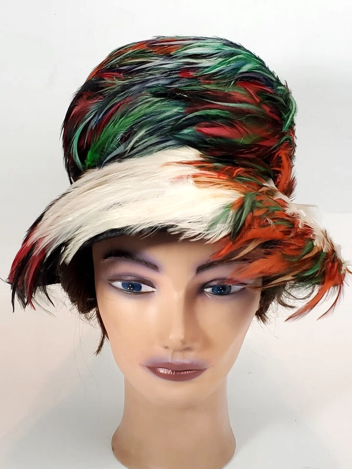 Impresionante sombrero de lujo emplumado vintage originales de Mr. Joseph's New York talla M Foto 1 de 4