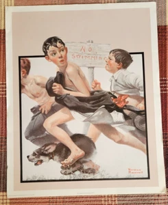 NO SWIMMING Franklin Lischke Freckle-Faced Boy Running by Norman Rockwell 15x11" - Picture 1 of 2