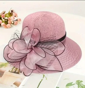 Elegant Organza Pink Womens Derby Hat. Church Dress Bridal Tea Party Wedding Hat - Picture 1 of 2