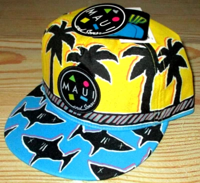 男式 MAUI AND SONS SHARKS 棕榈翻盖棒球帽可调节帽子 — 第 1/3 张图片