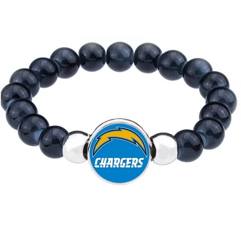 Los Angeles LA Chargers Women's Men's Black Beaded Chain Bracelet w GiftPkg D1-1 Cover