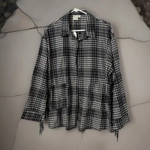 Grace & Emma kariertes Fransenhemd Shacket Gr. XL schwarz grau Taschen Western - Bild 1 von 12