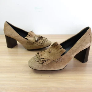 TODS Loafer Women Pump Leather 35.5 Fringe Suede Tan 5 Tassel School Preppy Y2K - Picture 1 of 14