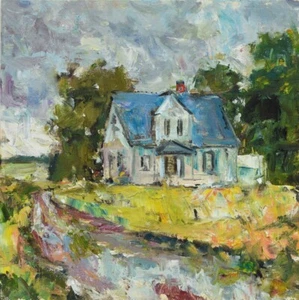 Art Orig. Oil Painting RM Mortensen "After The Rain" Farm House Rural Clouds - Picture 1 of 1