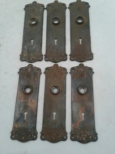 Matching Cast Iron Door Knobs Backplates Hardware Lot of 6 - Picture 1 of 14