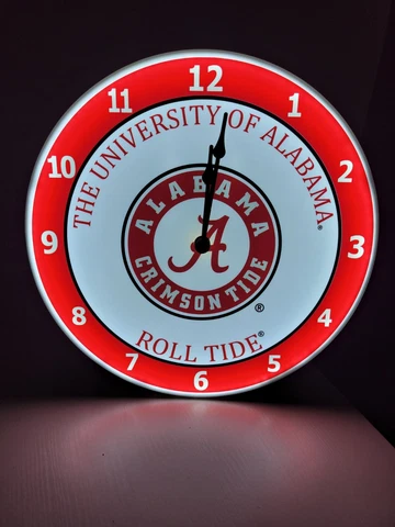 Alabama Crimson Tide Round LED Clock Desk Top Wall 6' Cord 12" Diameter Red Cover
