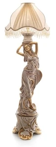 LAMPADA 1 LUCE DONNA AL VENTO STATUE STILE ANTICO CERAMICA AVORIO E ORO - Imagen 1 de 1