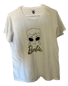 Mattel 2019 Barbie Women's Size Large White Tee Shirt Black and Gold - Picture 1 of 6