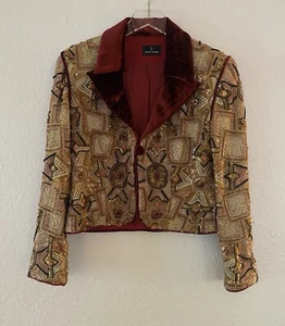 Chaqueta de Noche Recortada Craig Signer Cuentas Completas Cóctel Costura Terciopelo Seda - Imagen 1 de 16