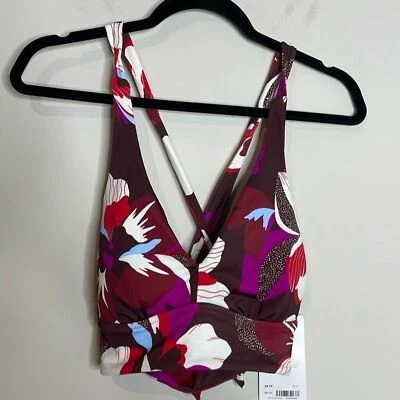 Athleta Women's Plunge Bikini Top Floral Tie Back Detail Size XS NWT  - Image 1 of 4
