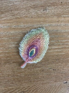 Peacock Feather Rainbow Coloured Embroidered Iron On Applique DIY Patch - Picture 1 of 2