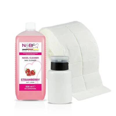 NAILS & BEAUTY FACTORY N&BF Nagel Cleaner Erdbeerdurft 500ml Iso 1000 Zelletten 150ml Dispenser Schwarz