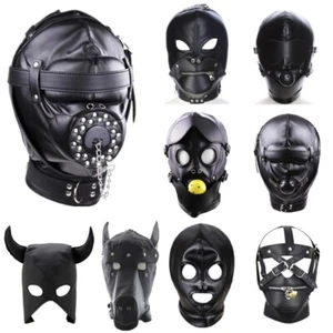 Arnés de cabeza Gimp unisex de cuero PU para adultos arnés cremallera máscara con capucha bloqueable - Imagen 1 de 10
