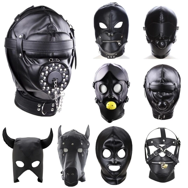Adult's unisex PU Leather Gimp Head Harness Headgear Zipper Hooded Mask Lockable - Image 1 of 1
