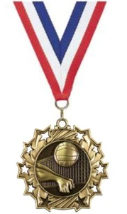 VOLLEYBALL GOLD MEDAL AWARD 2.25" WITH RED WHITE BLUE RIBBON FREE ENGRAVING - Picture 1 of 2