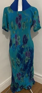 First Avenue Collection Short Sleeve Dress Blue Floral Lined Size 10 Uk - Picture 1 of 5