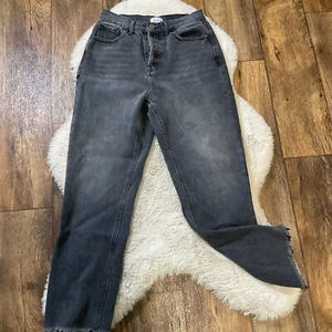 Pantalones de mezclilla Simple Society dobladillo crudo negros 3/26 tobillo tiro alto recto - Imagen 1 de 14
