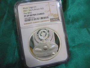 Moneda de plata The Who 2021 de 5 libras y 2 onzas NGC PF69 ULTRA CAMEO - Imagen 1 de 4